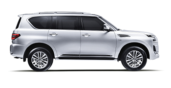 Sideview of silver Nissan Patrol Y62